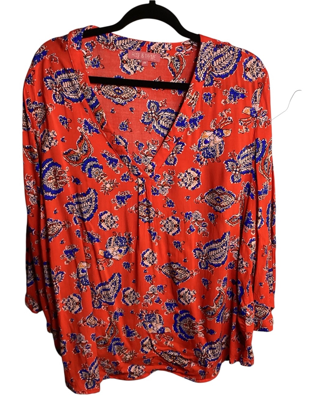 Rose & Thyme Red Paisley V-Neck Blouse